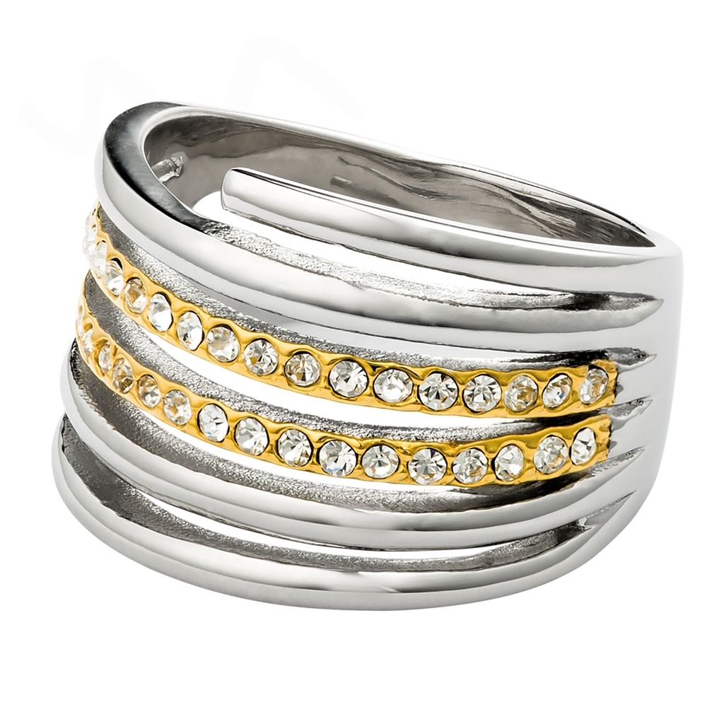 Pippa&Jean Bague en acier inoxydé Acier inoxydable Cristaux de verre en Argent/or jaune Bague