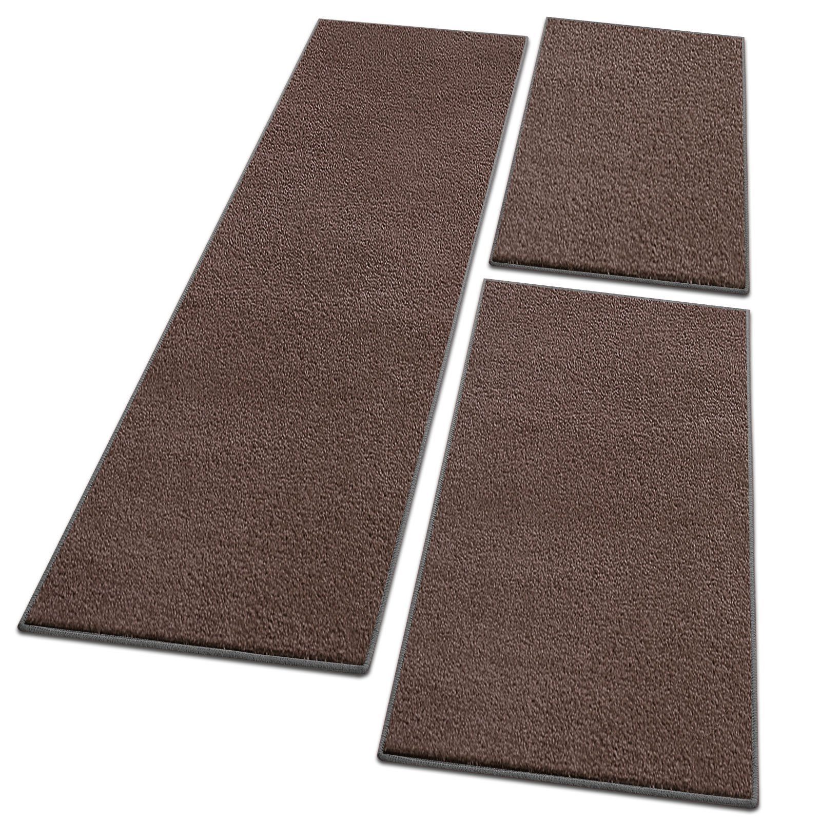 Hochflor-Bettumrandung Dynasty Schlamm, 3 Größen, Teppichläufer, ideal im Schlafzimmer Floordirekt, Höhe 8.5 mm, (3-tlg), Velours