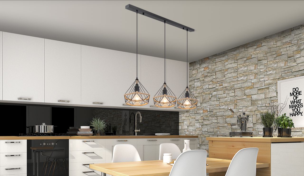 Globo Lighting - ULLEU - Hängeleuchte Metall schwarz matt, 3x E27