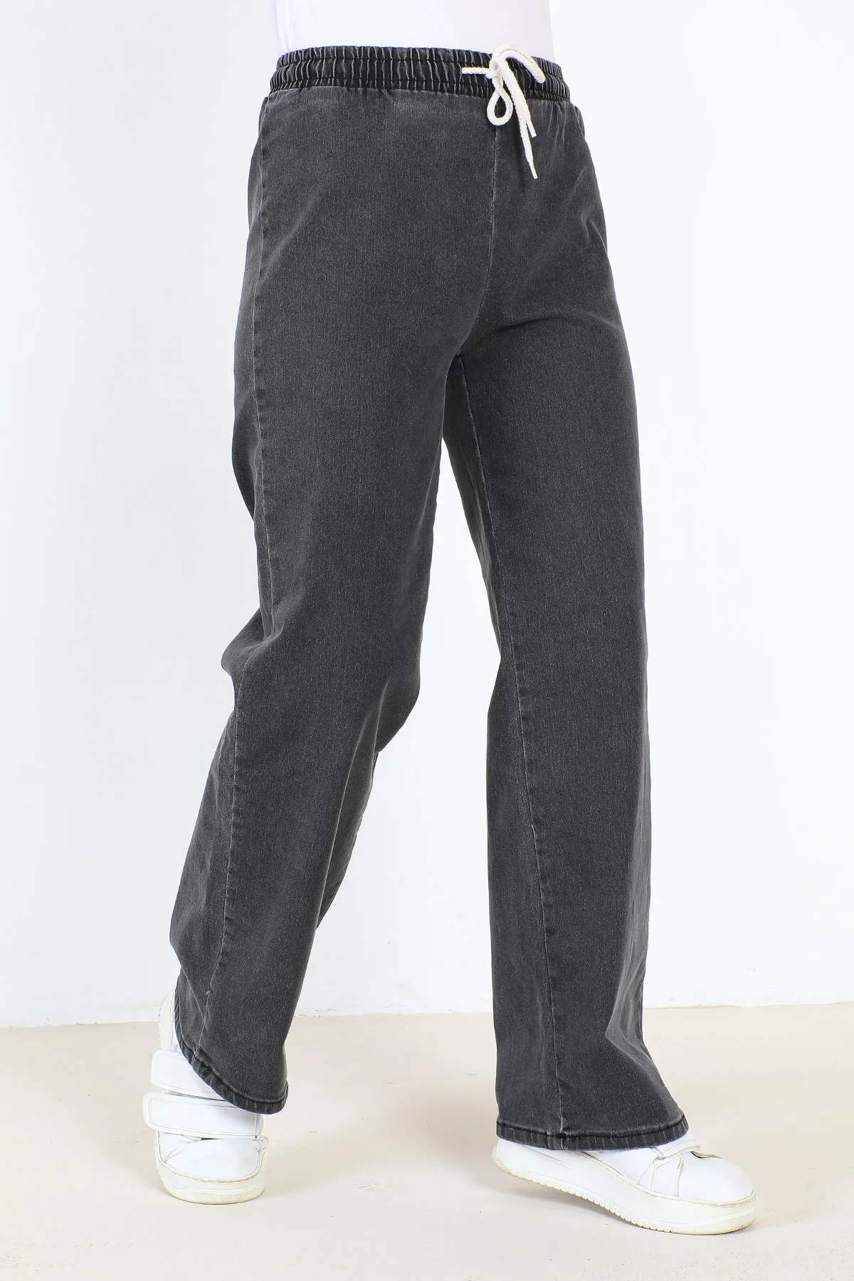 Tesettür Dünyası  Jeans mit weitem Bein und elastischem Bund TSD22045 Anthrazit