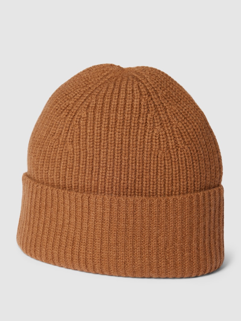 Beanie aus reinem Kaschmir mit breitem Umschlag in cognac