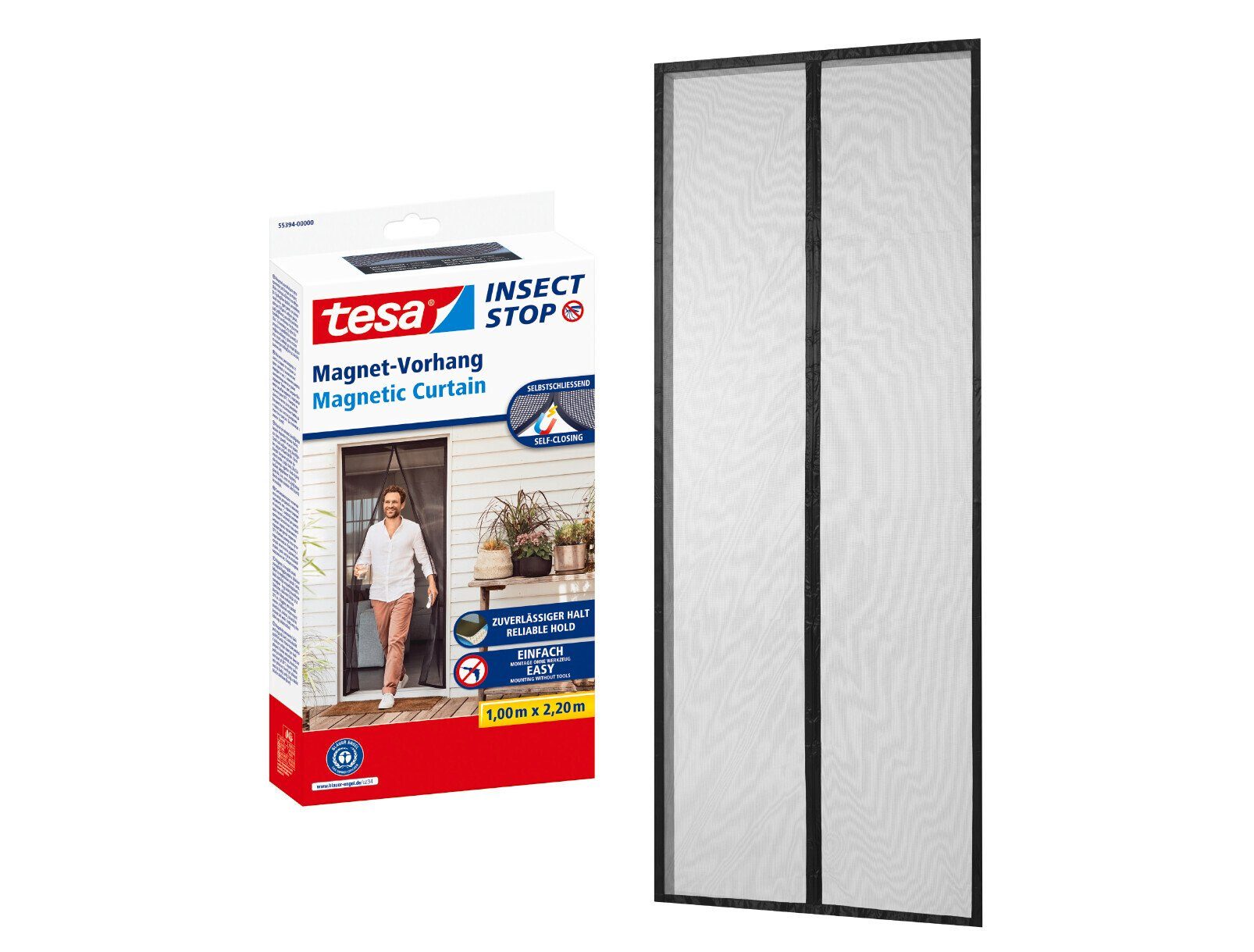 tesa Insektenschutz-Vorhang Insect Stop Magnetvorhang selbstschließend, (Packung, 1-St., Magnetvorhang, selbstklebendes Klettband), Insektenschutzvorhang mit Magneten - für Balkon- und Terrassentüren