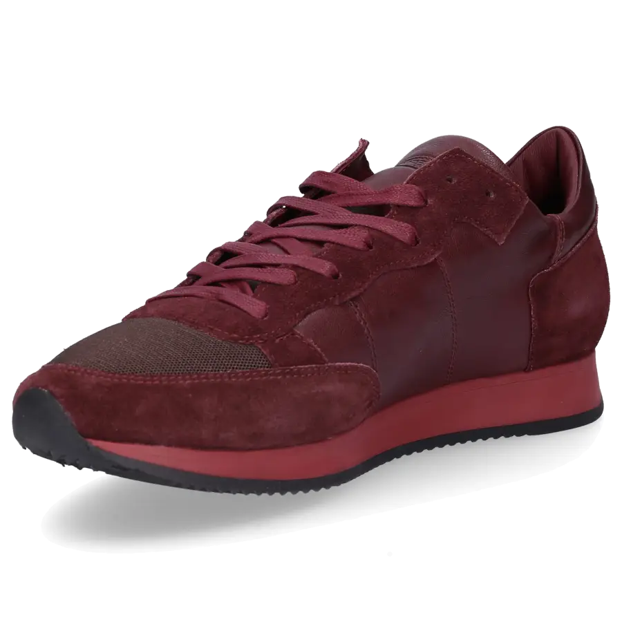 Philippe Model - Sneaker TROPEZ Glattleder Textil Veloursleder Logo Patch bordeaux - rot