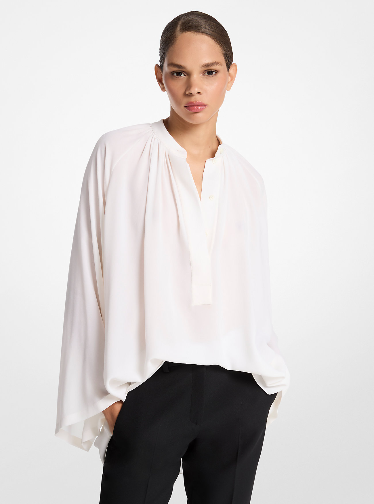Silke Georgette-bluse - OPTISK HVIT