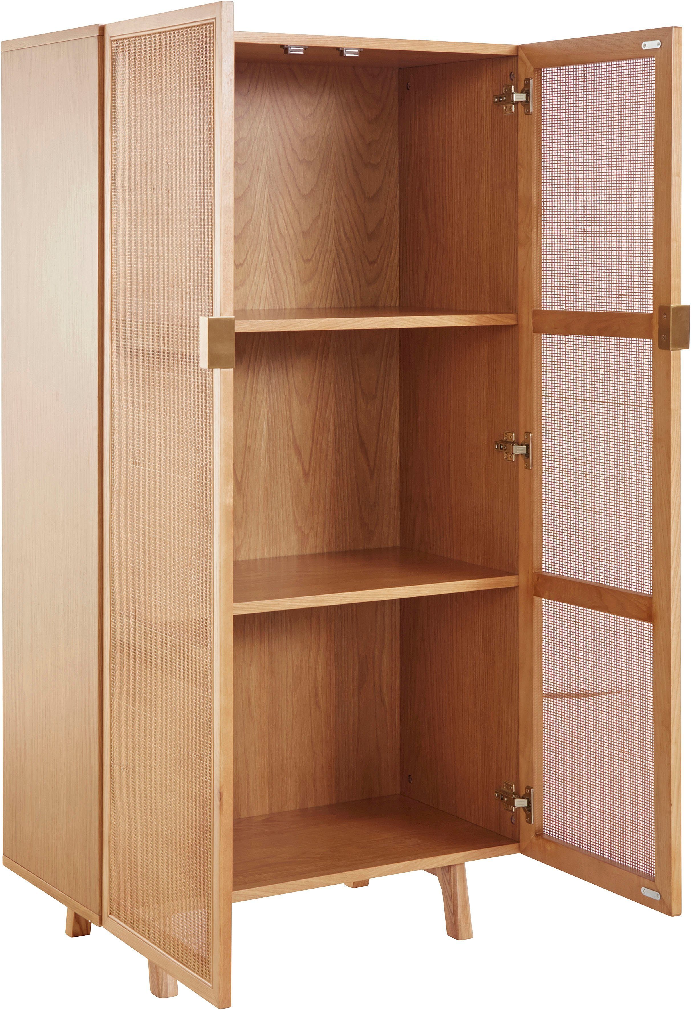 LeGer Home by Lena Gercke Highboard Lina, Mit Rattan Einsatz, 3 Innenfächer, teilmassiv