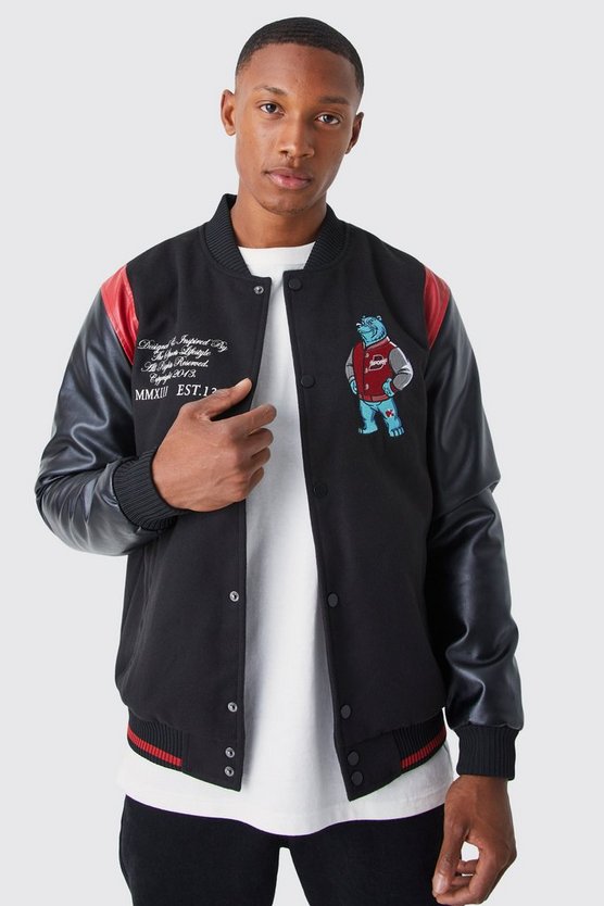 Melton & PU Jacke mit Aufnähern
