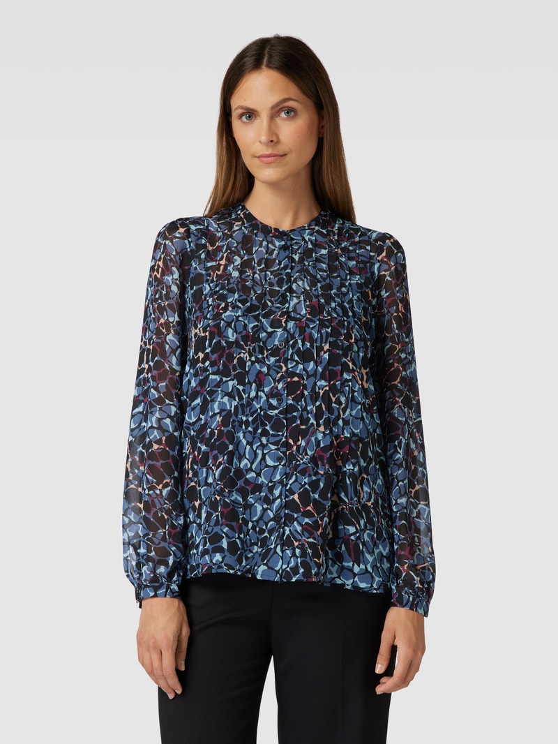 Bluse mit Allover-Muster und gelegten Falten in schwarz