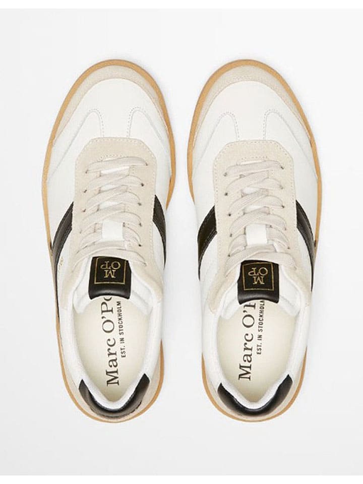 Marc O'Polo Shoes Leder-Sneakers in Weiß/ Schwarz günstig kaufen