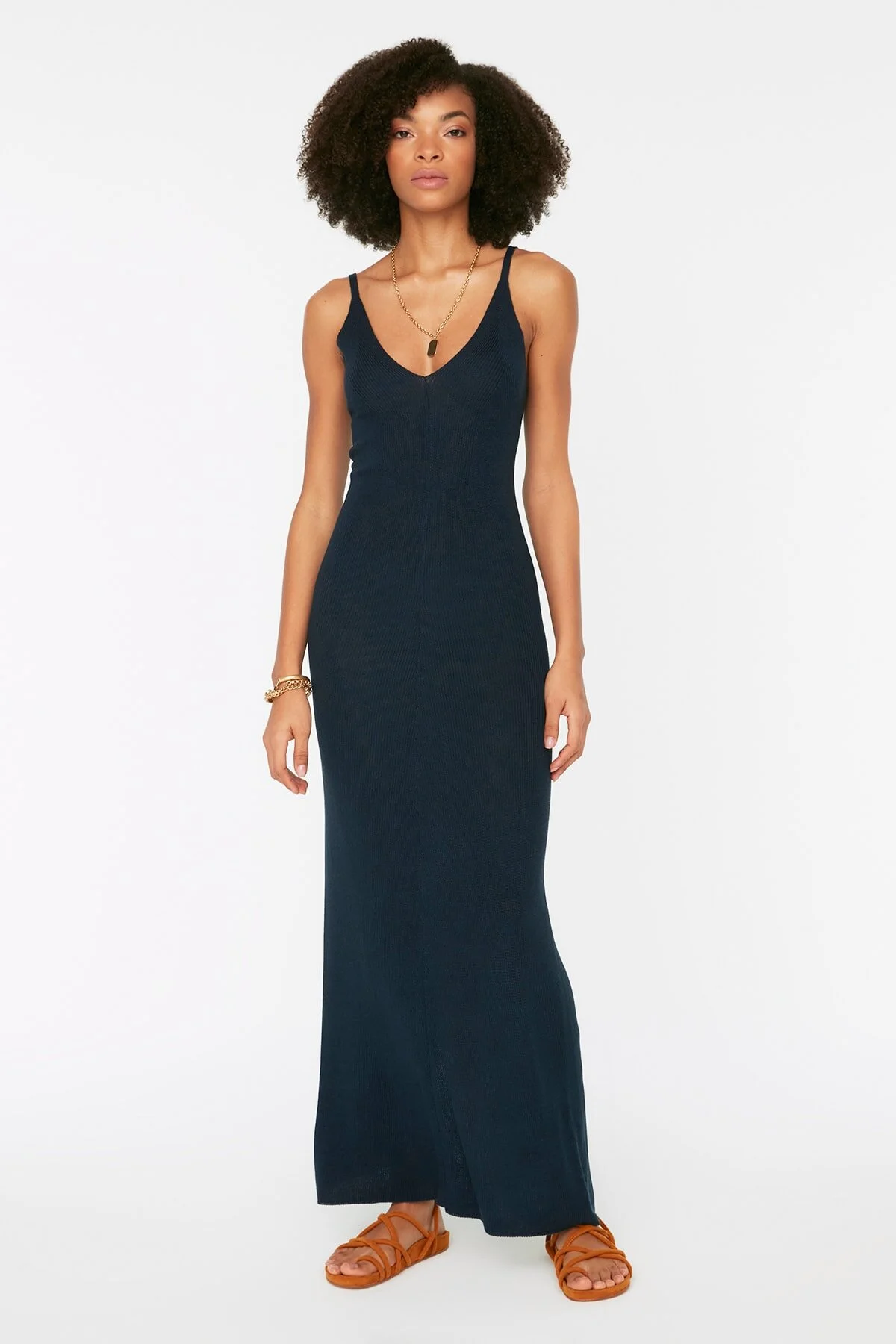 Trendyol Collection  Marineblaues Maxi-Strick-Basic-Kleid TWOSS20EL1574