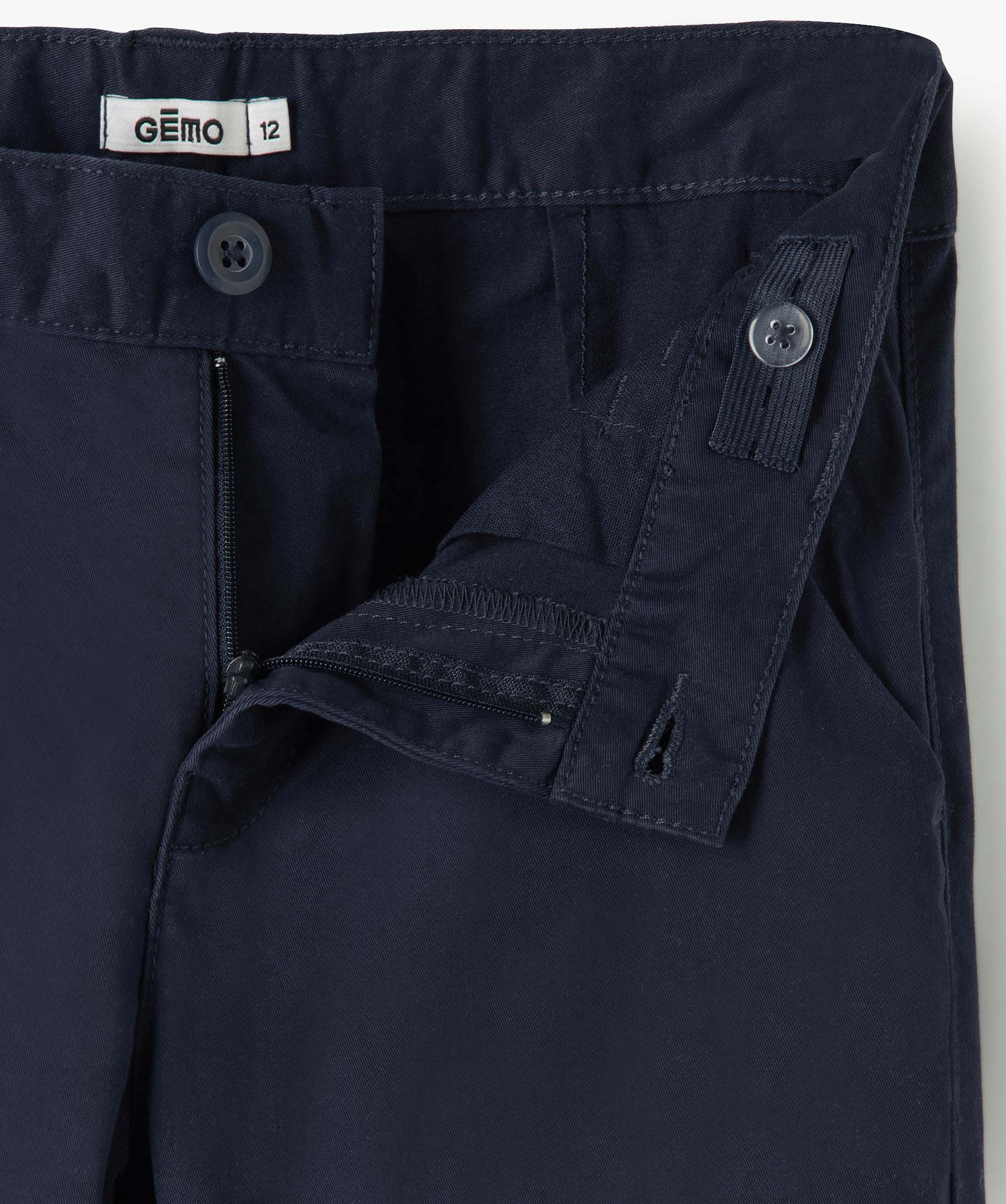 Pantalon Garçon chino uni à revers bleu fonce | GEMO