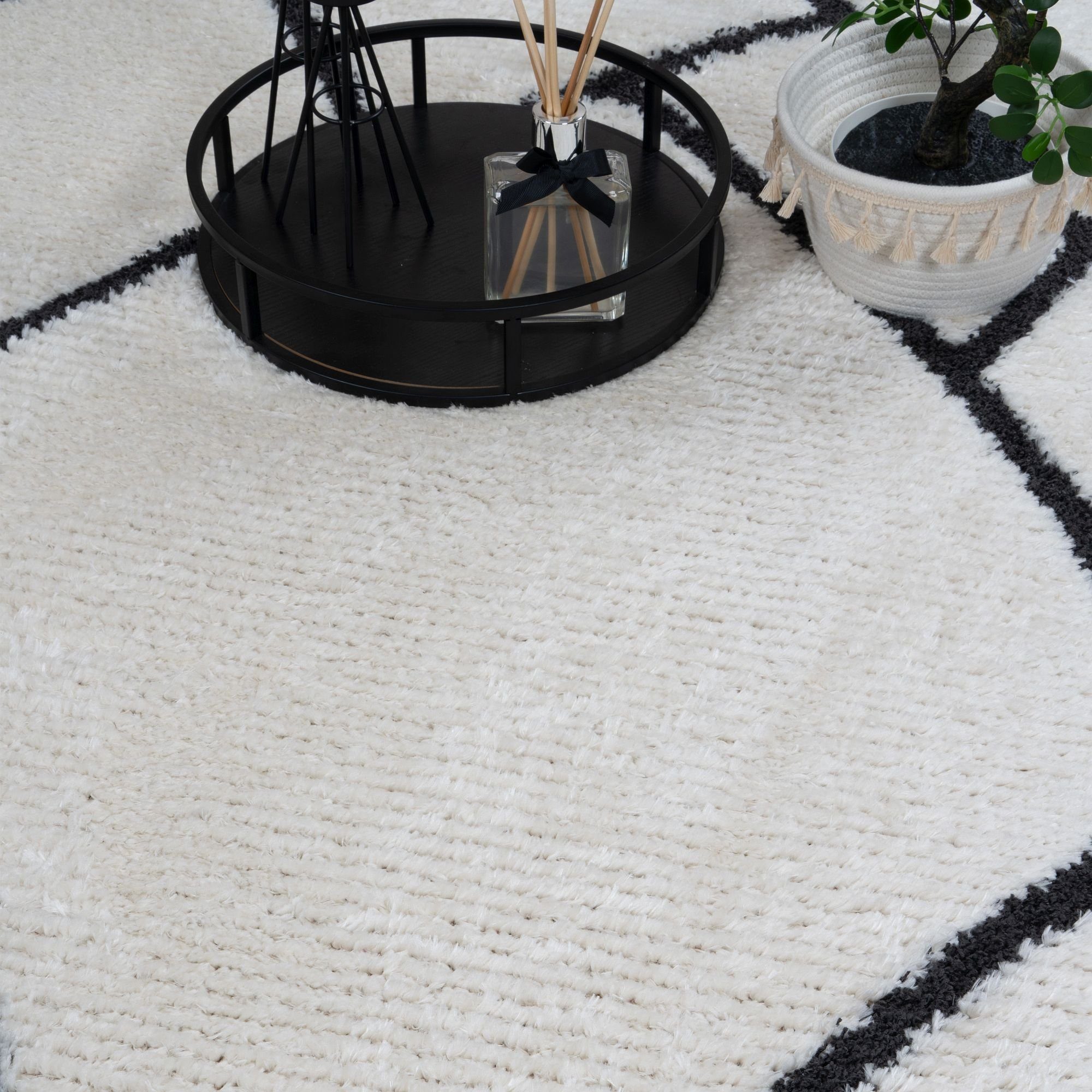 Designteppich BERBER Teppich Wohnzimmer ivory creme weiß kurzflor Fransen Skandi, Consilio Concept