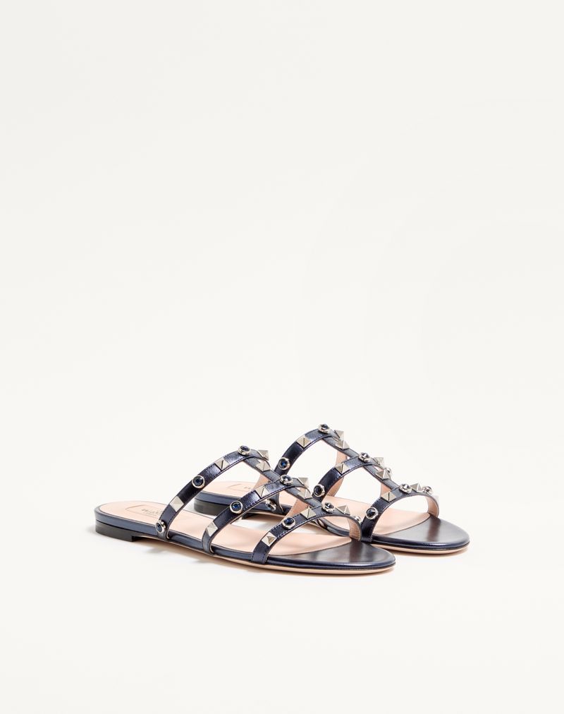 Slide Rockstud-sandal i lamineret nappa med cabochon