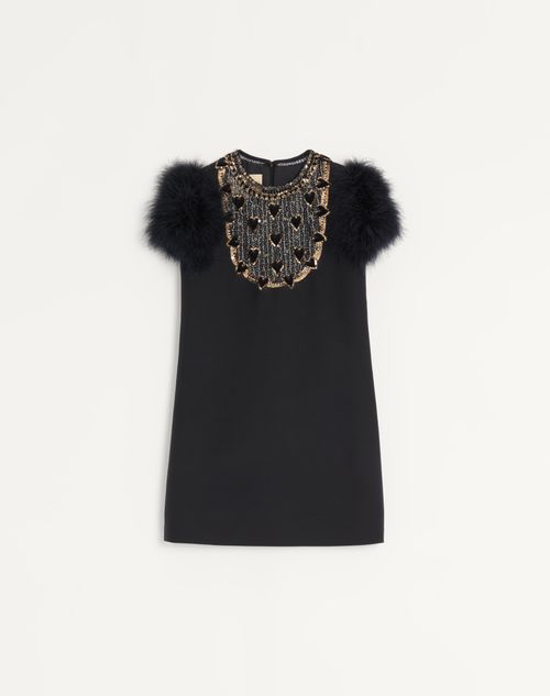 Vestido curto de crepe bordado de alta costura