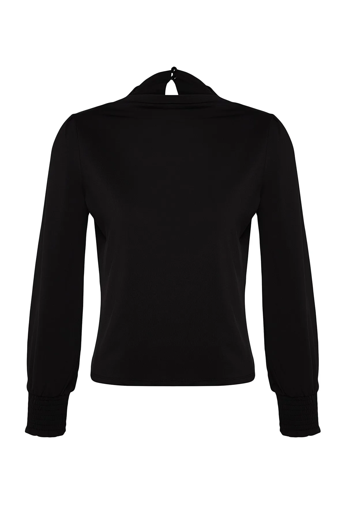 Trendyol Collection  Schwarze, hochgeschlossene, reguläre Passform, flexible Strickbluse mit Gipe-Detail und TWOAW24BZ00022
