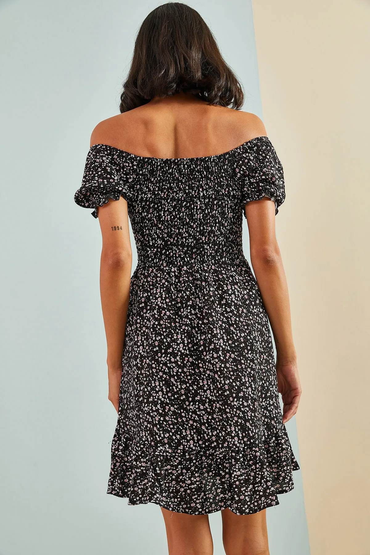 Bianco Lucci  Damenkleid mit Gimped-Seil und kleinem Blumenmuster