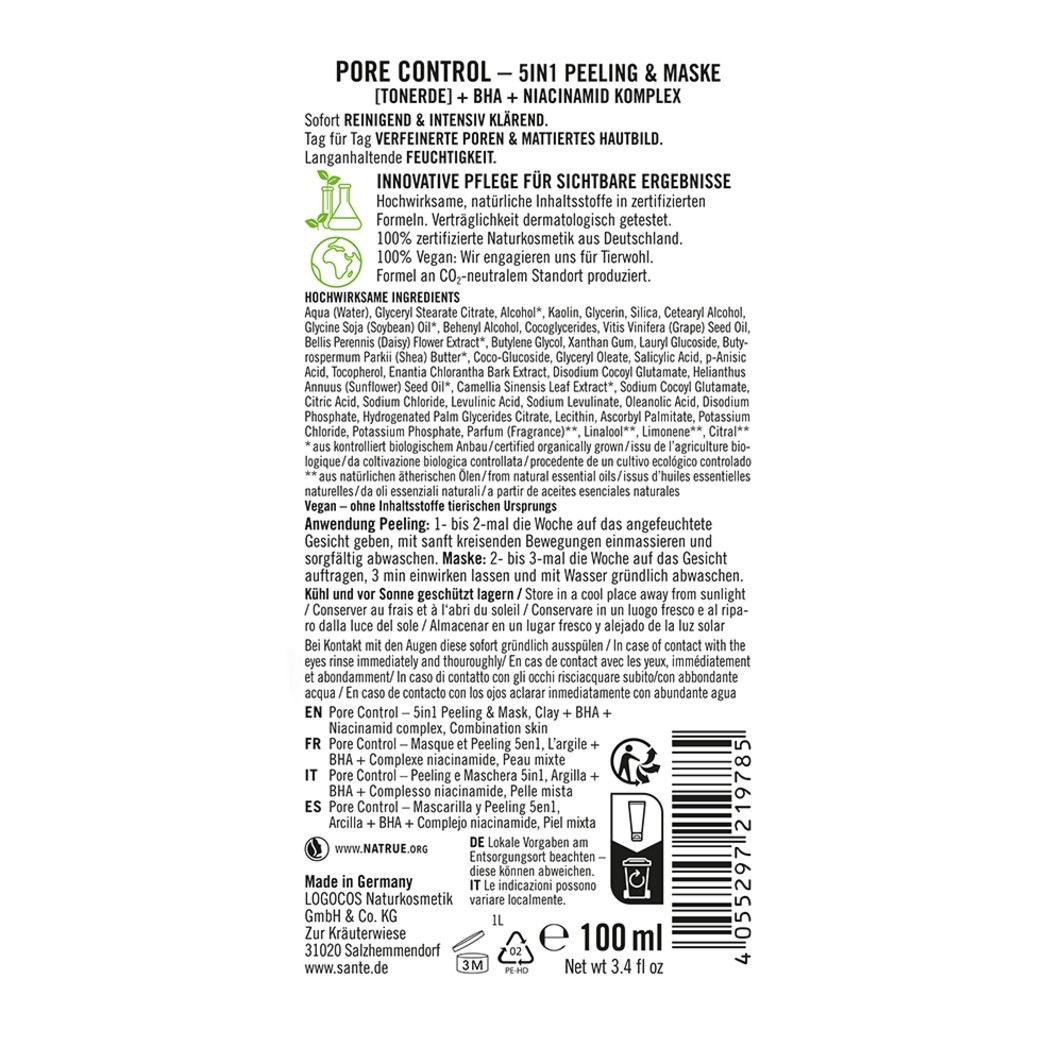 5in1 Peeling & Maske mit Tonerde. BHA & Niacinamid Komplex