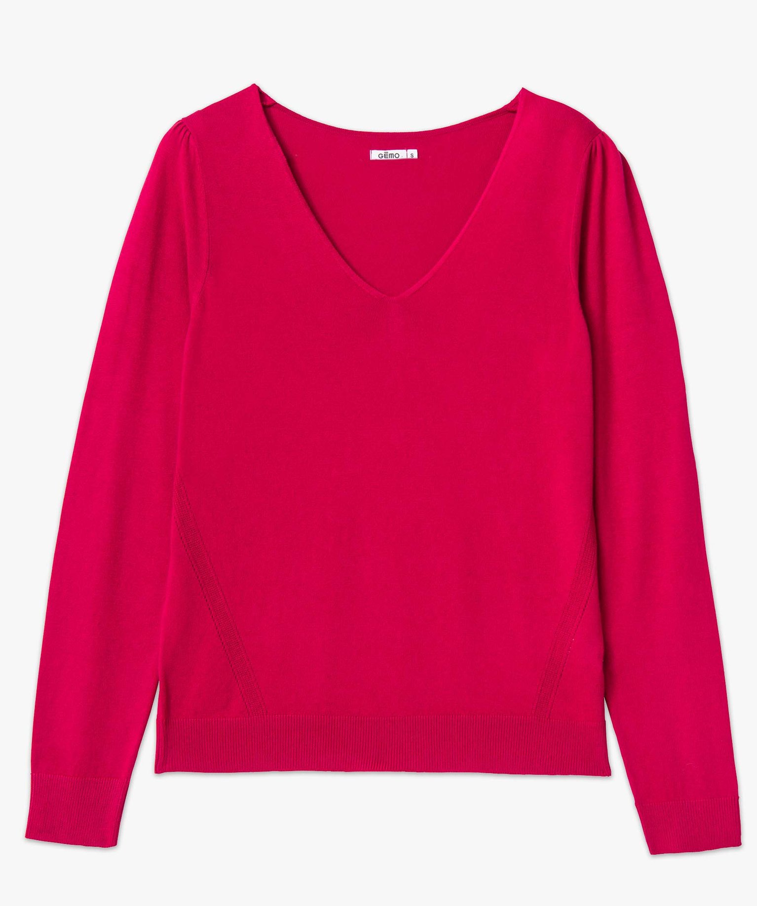 Pull femme en maille fine à col V rose | GEMO