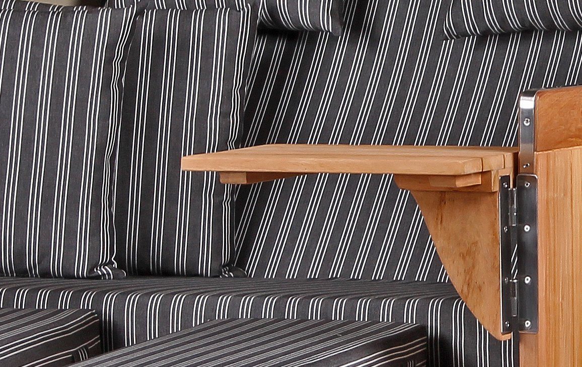 bene living Strandkorb Königssee 2,5-Sitzer Teak - PE shell - Modell 500, BxTxH: 142x95x170 cm, Volllieger ca. 175 Grad, Ostsee-Strandkorb, inkl. Liftersystem und Bullaugen