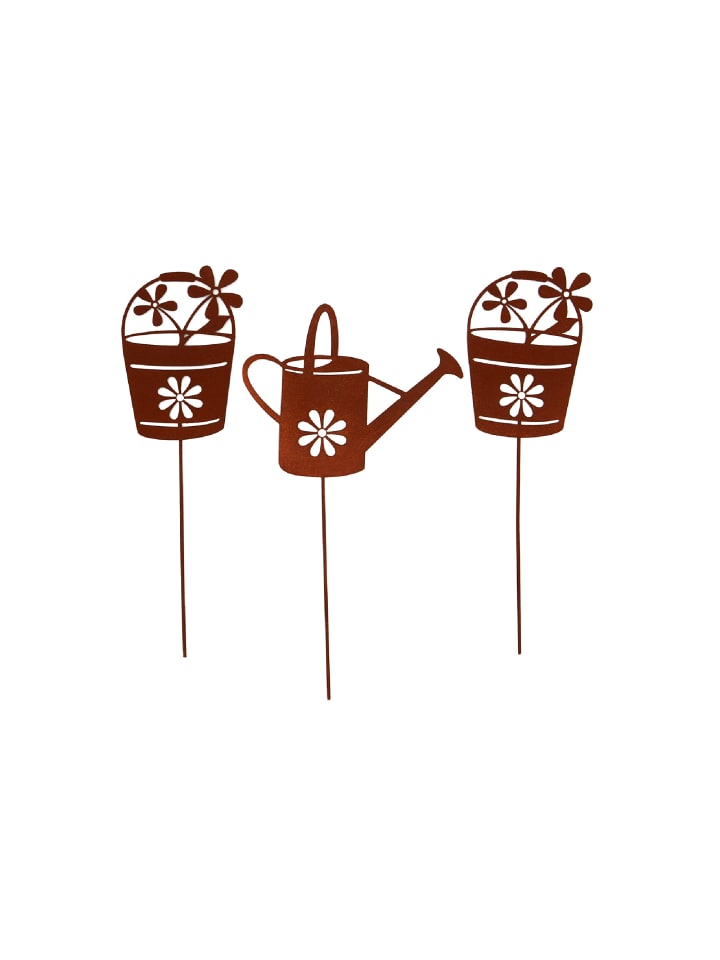 UNUS 3er Set Gartenstecker Rost Gießkanne und Blumentöpfe in Braun günstig kaufen onesize