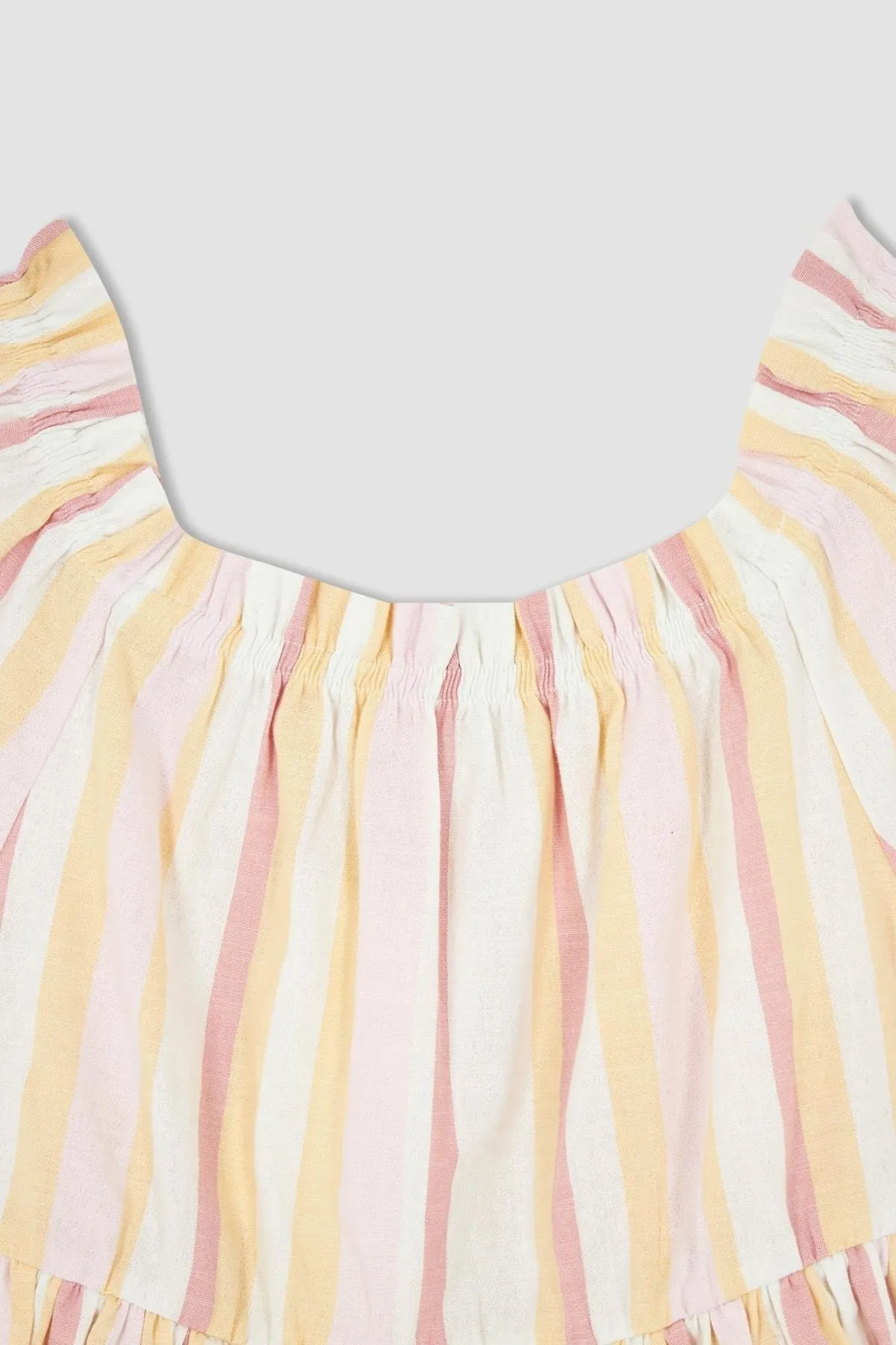 DeFacto  Gestreiftes Kurzarmkleid aus Baumwollleinen für Mädchen W7755a622sm