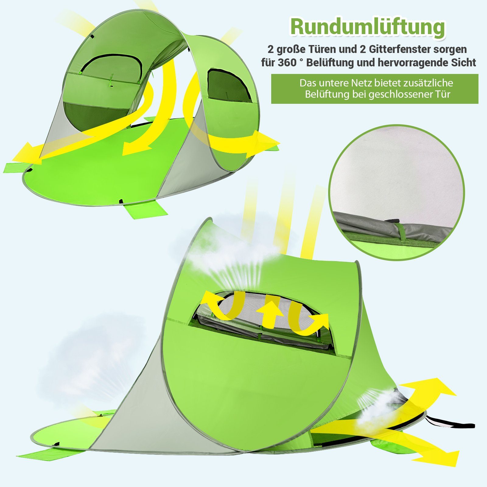 COSTWAY Strandmuschel Pop Up Strandzelt, Personen: 4, mit Tragetasche, Sandtaschen