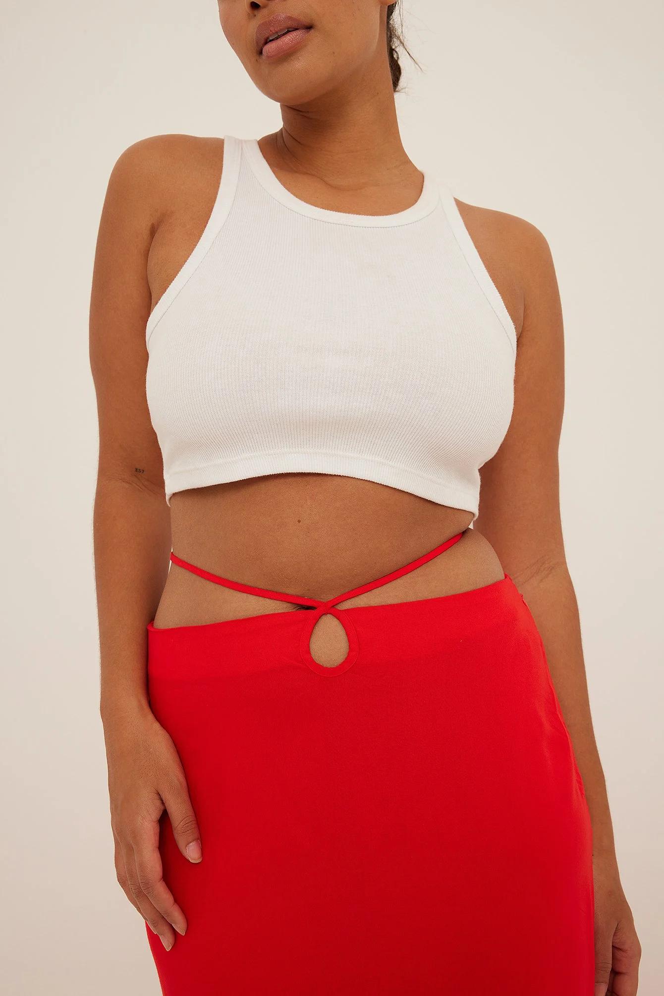 Strap Detailed Cut Out Midi Skirt