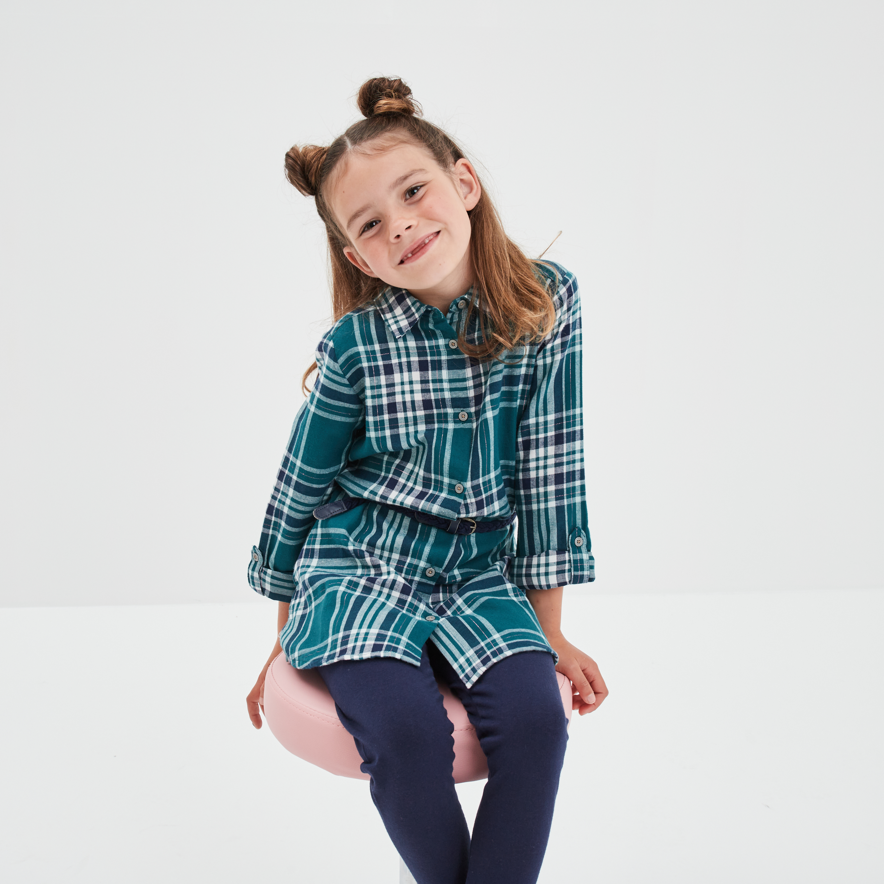Ensemble robe ceinturée et legging coton bleu marine fille | La Halle