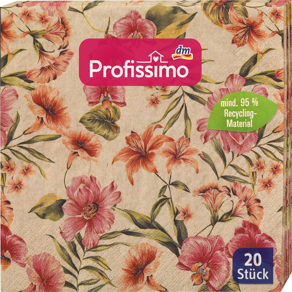 Servietten \Blumen\ aus Recycling-Material (33x33 cm), 20 St