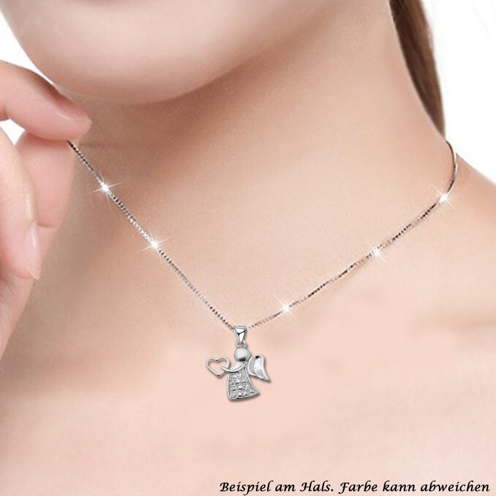 Limana Schmuckset echt 925 Sterling Silber Schutz-Engel Herz Hals-Kette mit Ohrringe, Engelkette Ohrstecker Kinder Mädchen rosa