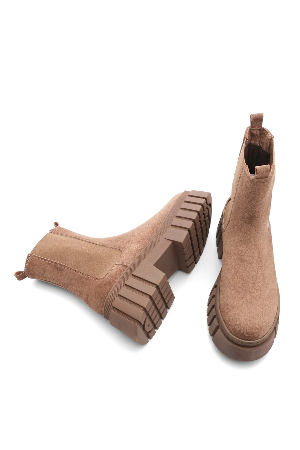 Marjin  Damen-Tagesstiefel mit elastischen Seitenbändern und dicker Sohle aus braunem Martes-Wildleder