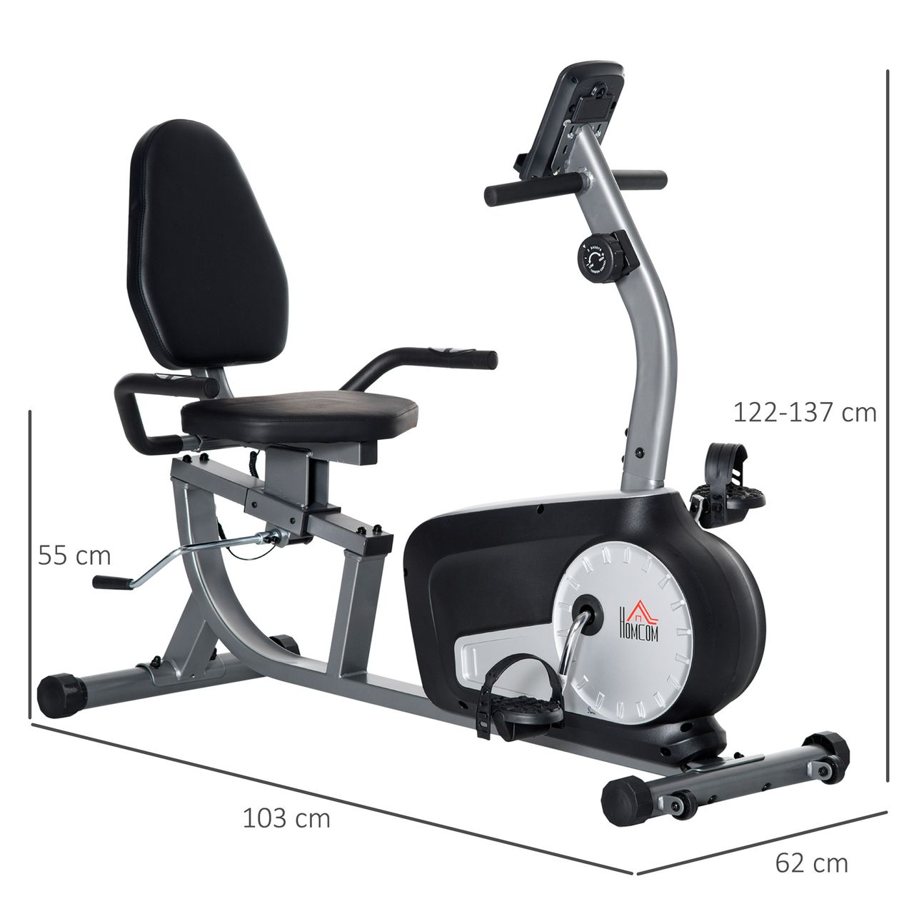 HOMCOM Liegeergometer Heimtrainer Fahrradtrainer mit LCD-Anzeige einstellbar Nutzergewicht bis 110 kg 8 stufig einstellbarem Magnetwiderstand Stahl ABS