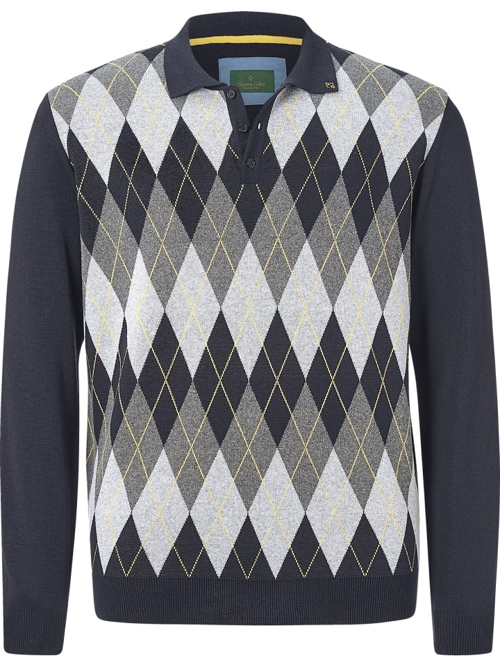 Charles Colby Langarm-Poloshirt EARL JERRY in grau gemustert günstig kaufen