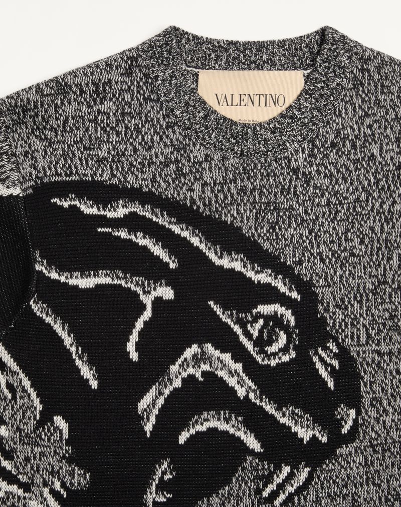Valentino bomulds- og Mouliné-uldtrøje med panterjacquard