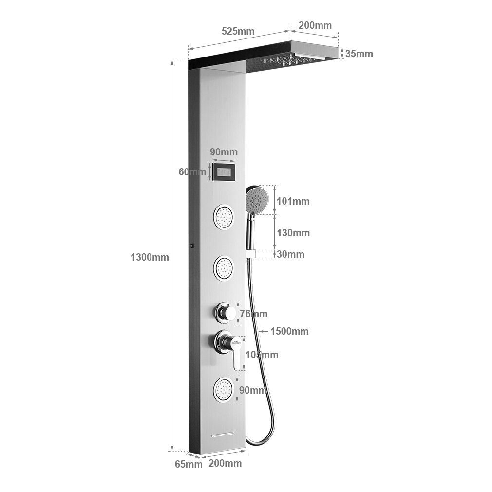 Auralum Duschsystem 5-Funktion LED Duschpaneel Badezimmer mit Dusch Duschsäule Handbrause, Edelstahl Duschset, Wassertemperatur-Display