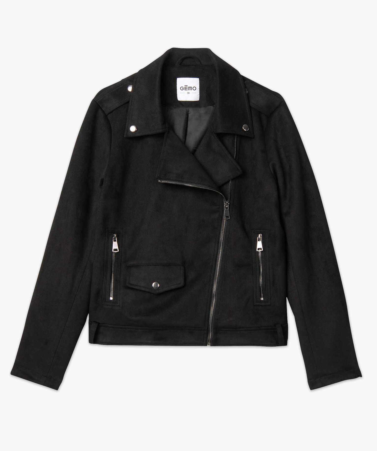 Blouson esprit motard en suédine femme noir | GEMO