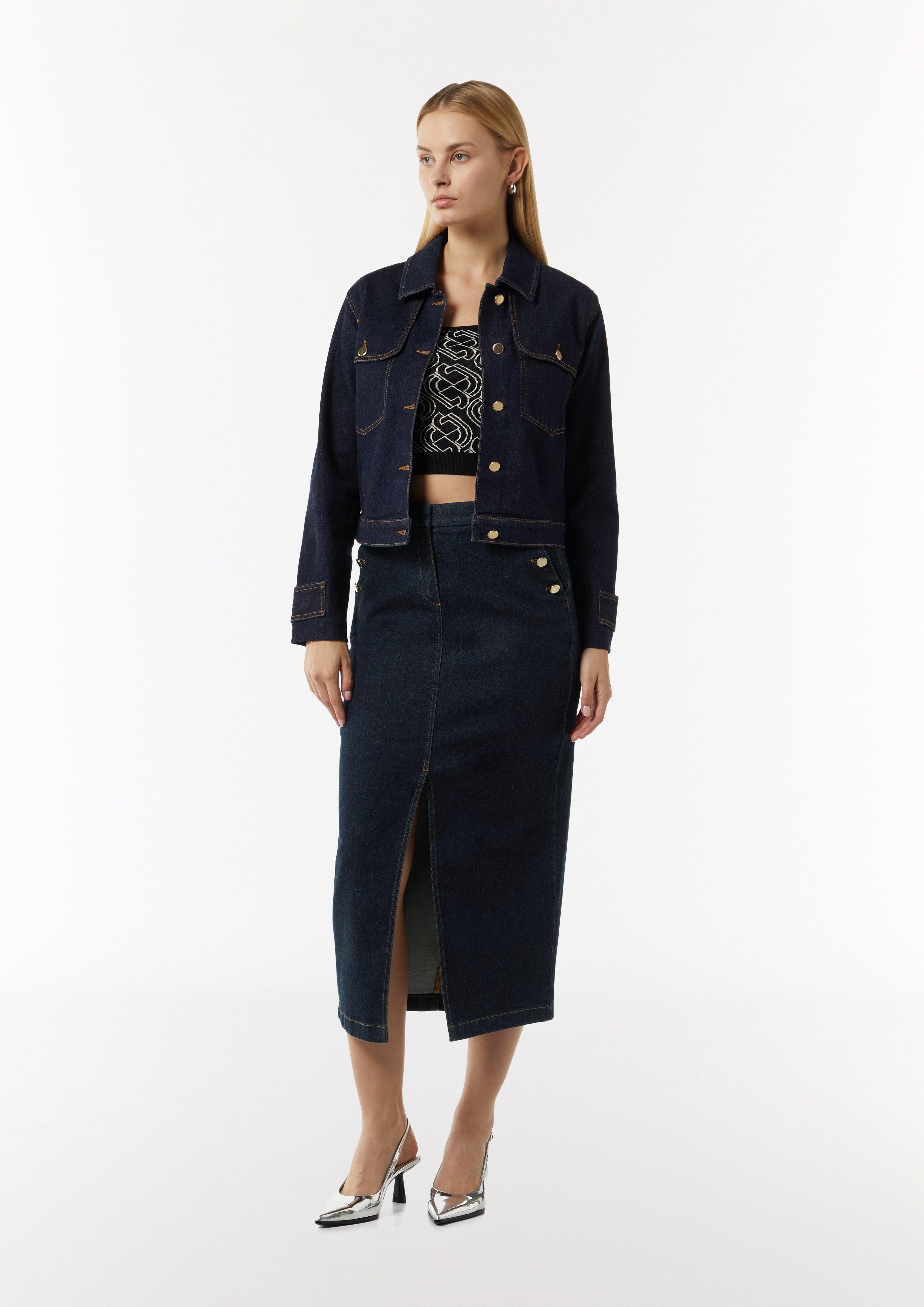 Schmal geschnittener Denimrock mit dunkler Waschung - navy