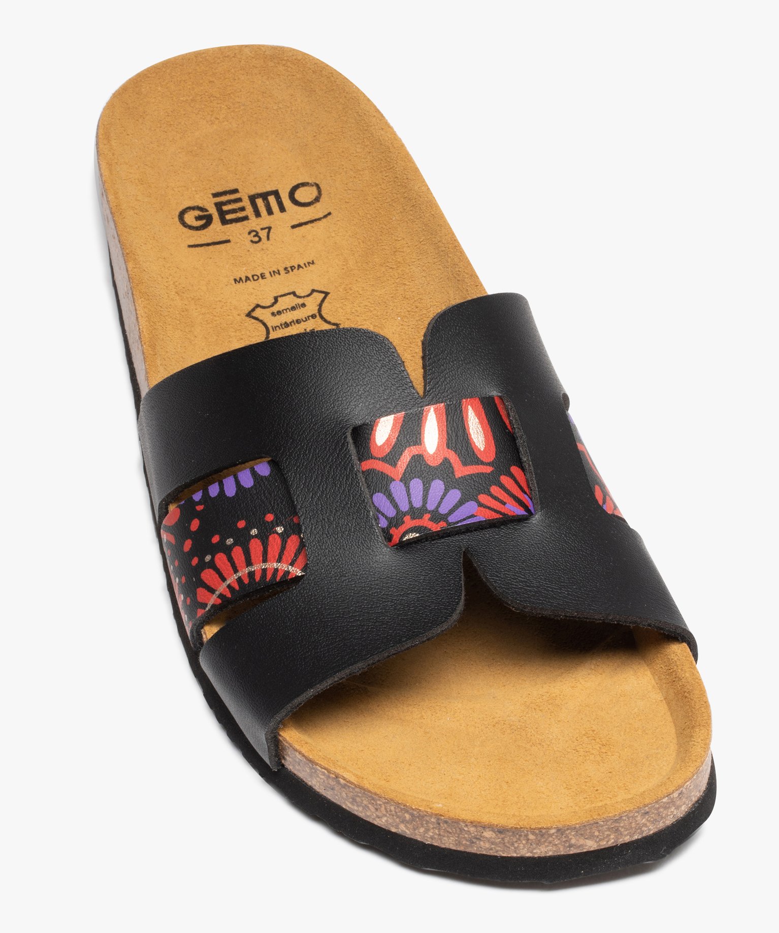 Mules femme à bandeau ajouré avec imprimé à fleurs noir | GEMO