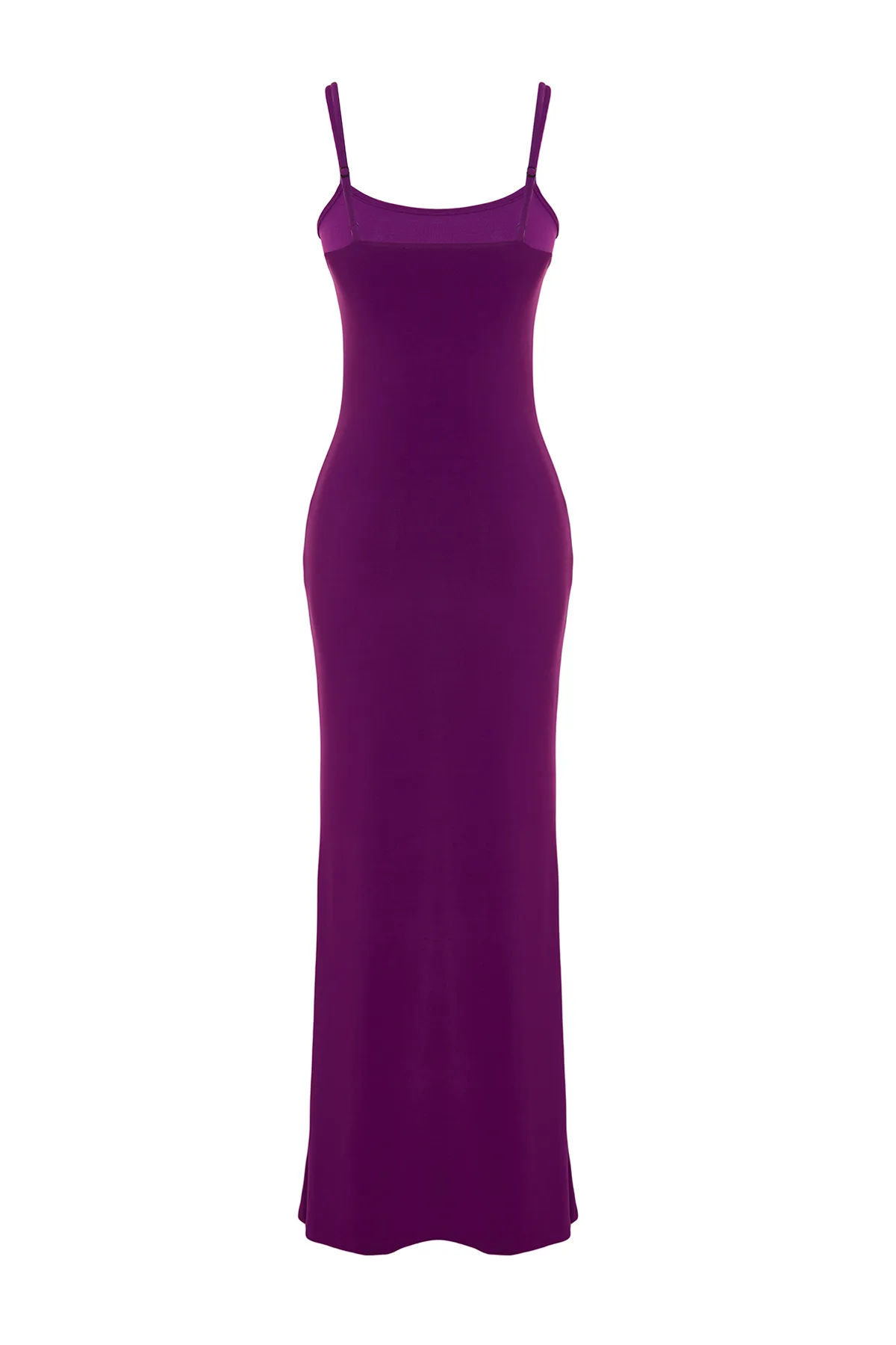 Trendyol Collection  Lilafarbenes, tailliertes Maxi-Bleistiftkleid aus flexiblem Strick mit Trägern TWOSS23EL02435