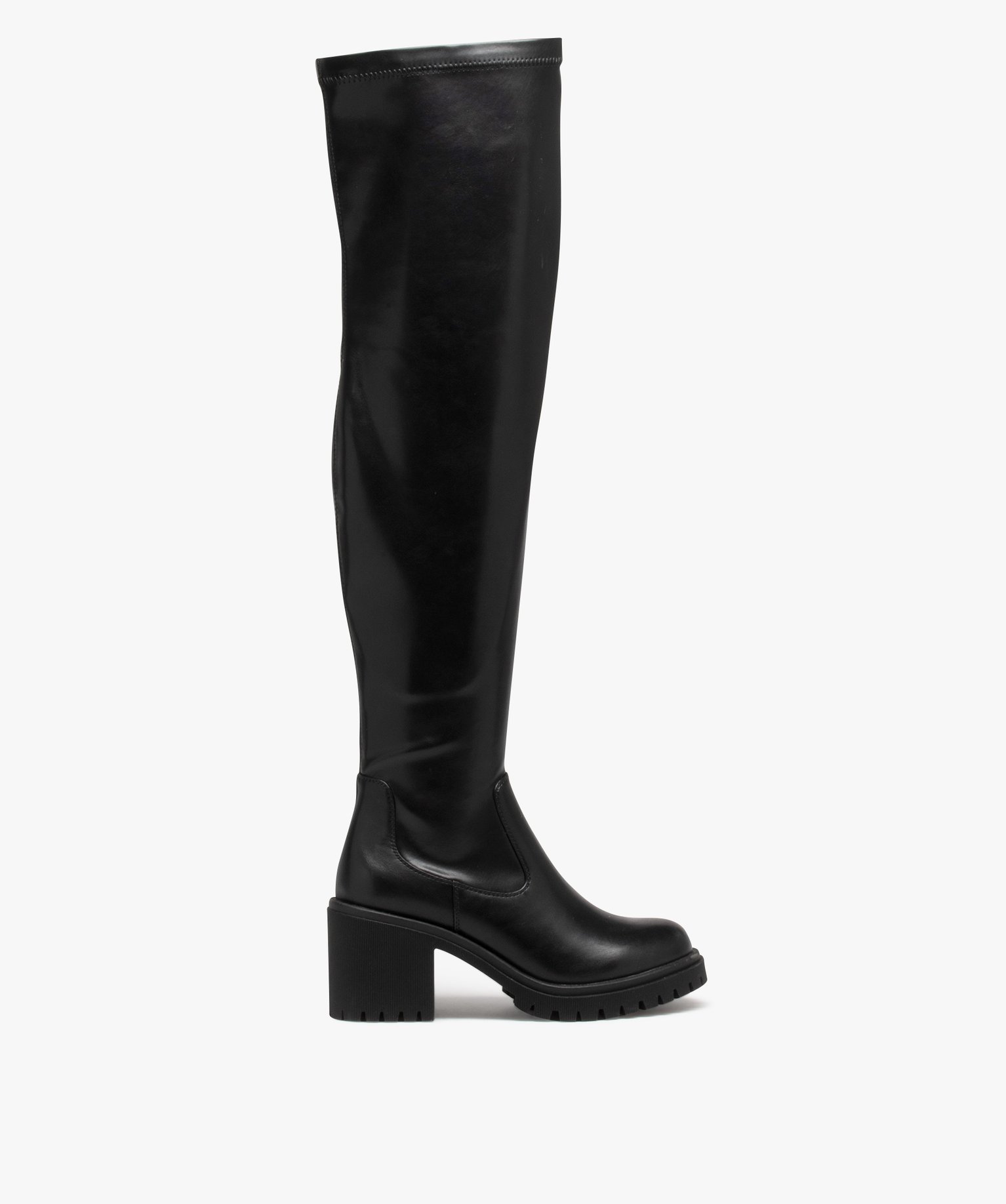 Bottes femme vernies à talon large et semelle crantée noir | GEMO