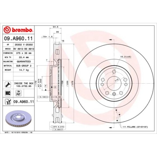 Bremsscheibe Brembo Vorderachse  1 Stück 09.A960.11 - ATU