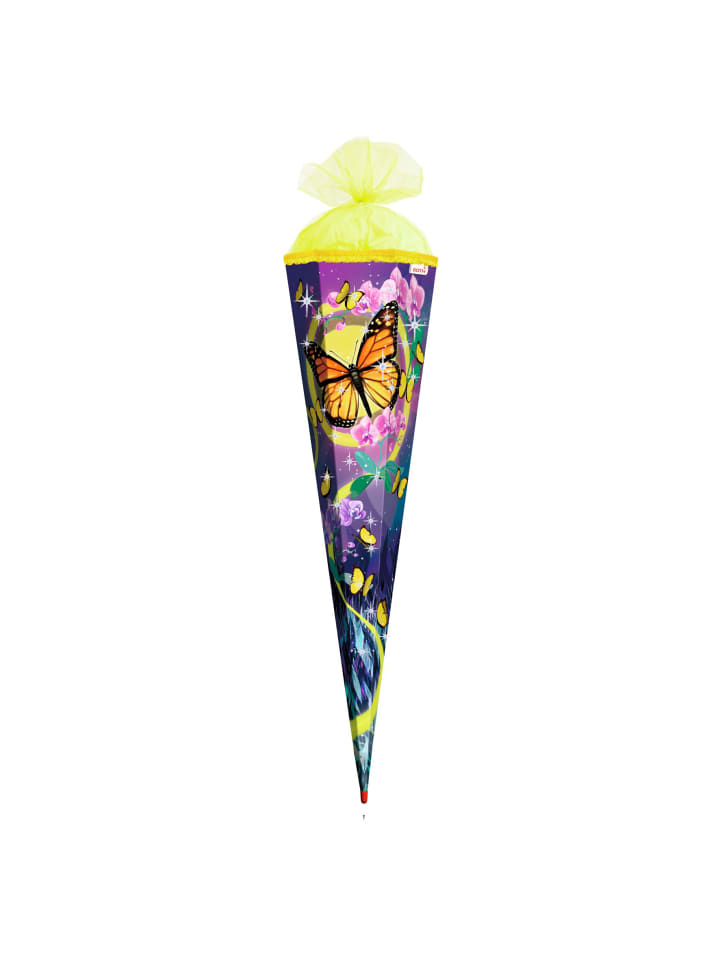 ROTH Schultüte groß Schmetterling 85 cm, Glitter Rüschenborte in Bunt günstig kaufen onesize