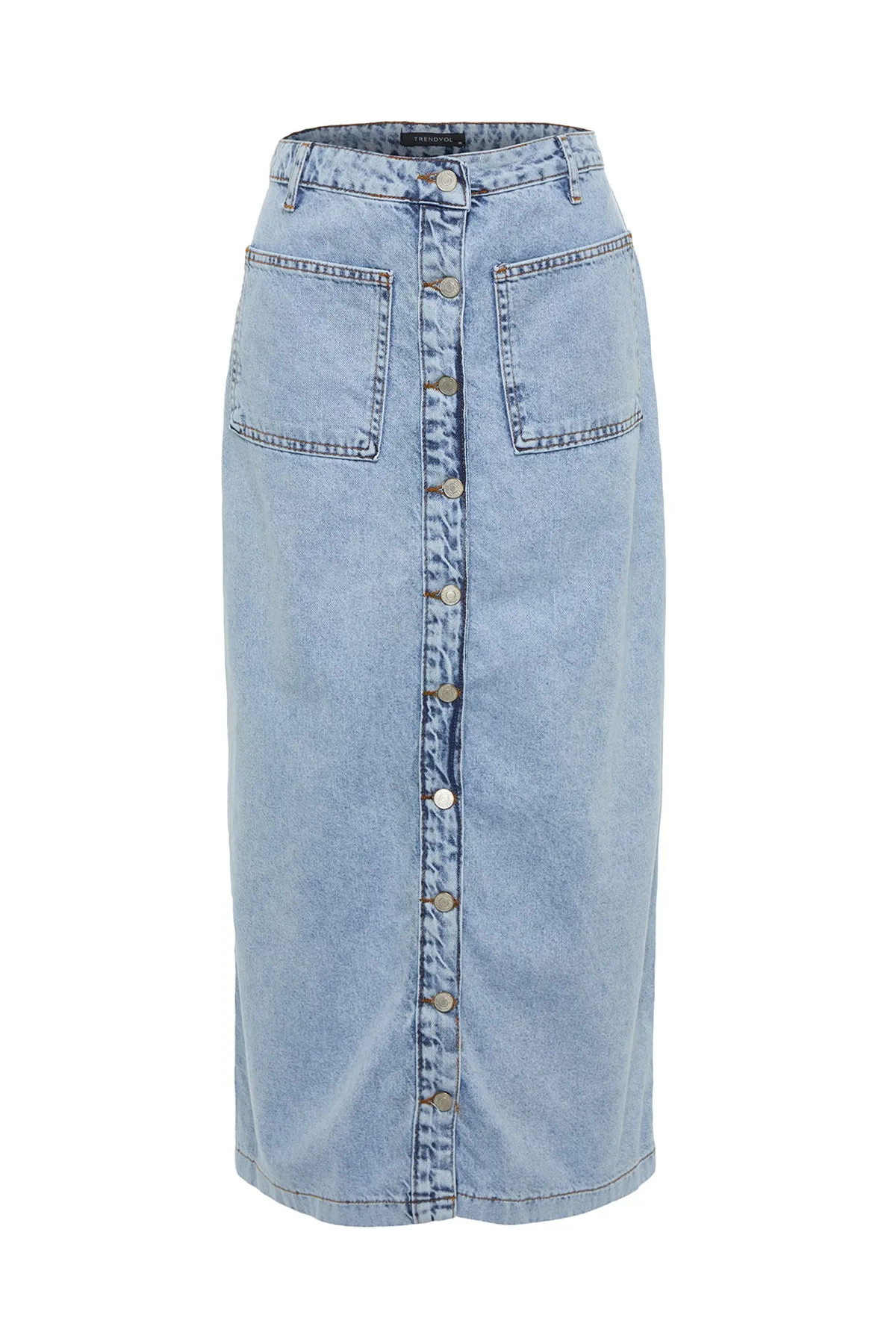 Trendyol Collection  Hellblauer Denim-Jeansrock mit doppelter Tasche und hoher Taille TCTSS23EE00002
