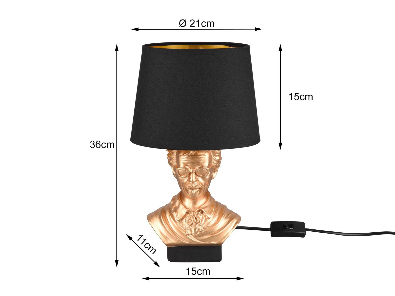 meineWunschleuchte LED Nachttischlampe, Dimmfunktion, LED wechselbar, Warmweiß, coole ausgefallene Designer-lampe für Fensterbank Schwarz Gold, H 36cm