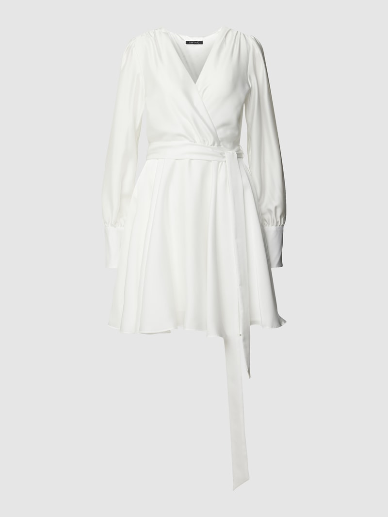 Minikleid in Wickel-Optik mit Bindegürtel in offwhite