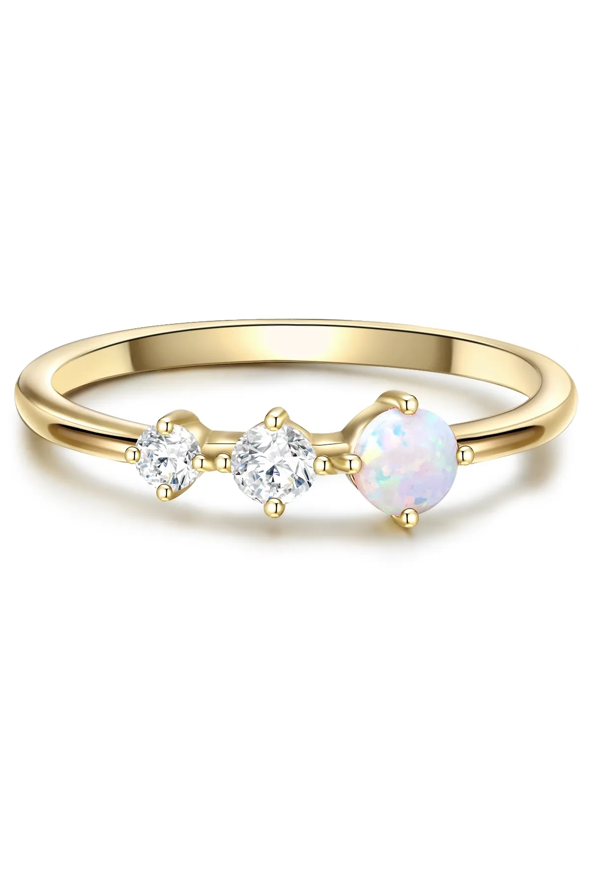 Lulu & Jane  Modeschmuckring Ring gelbgold Zirkonia weiß Opal (synth.)