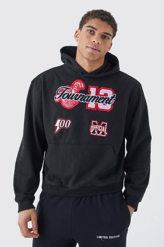 Kastiger Hoodie mit Applikation