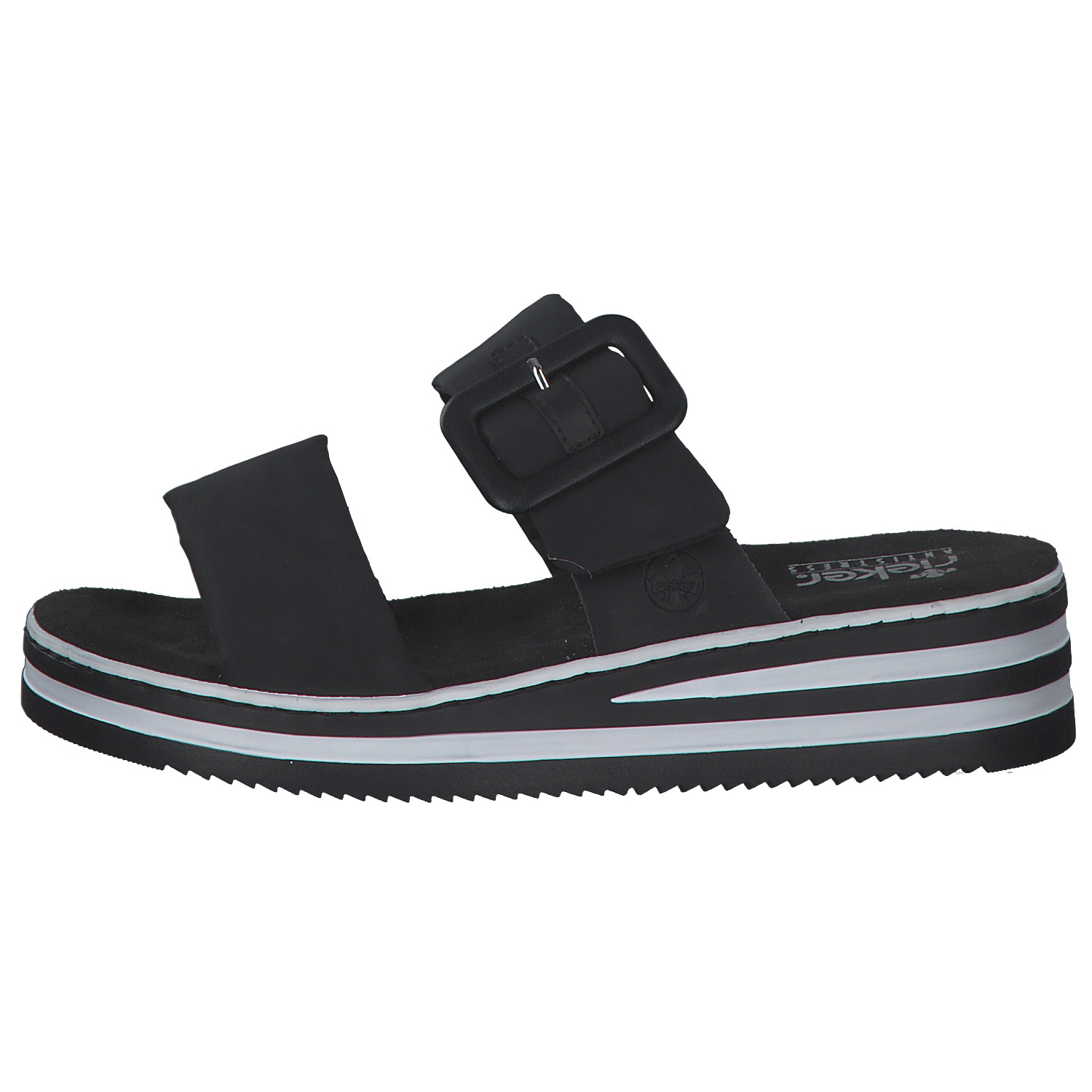 Rieker V0299, Plateau-Pantoletten, Damen, schwarz/schwarz