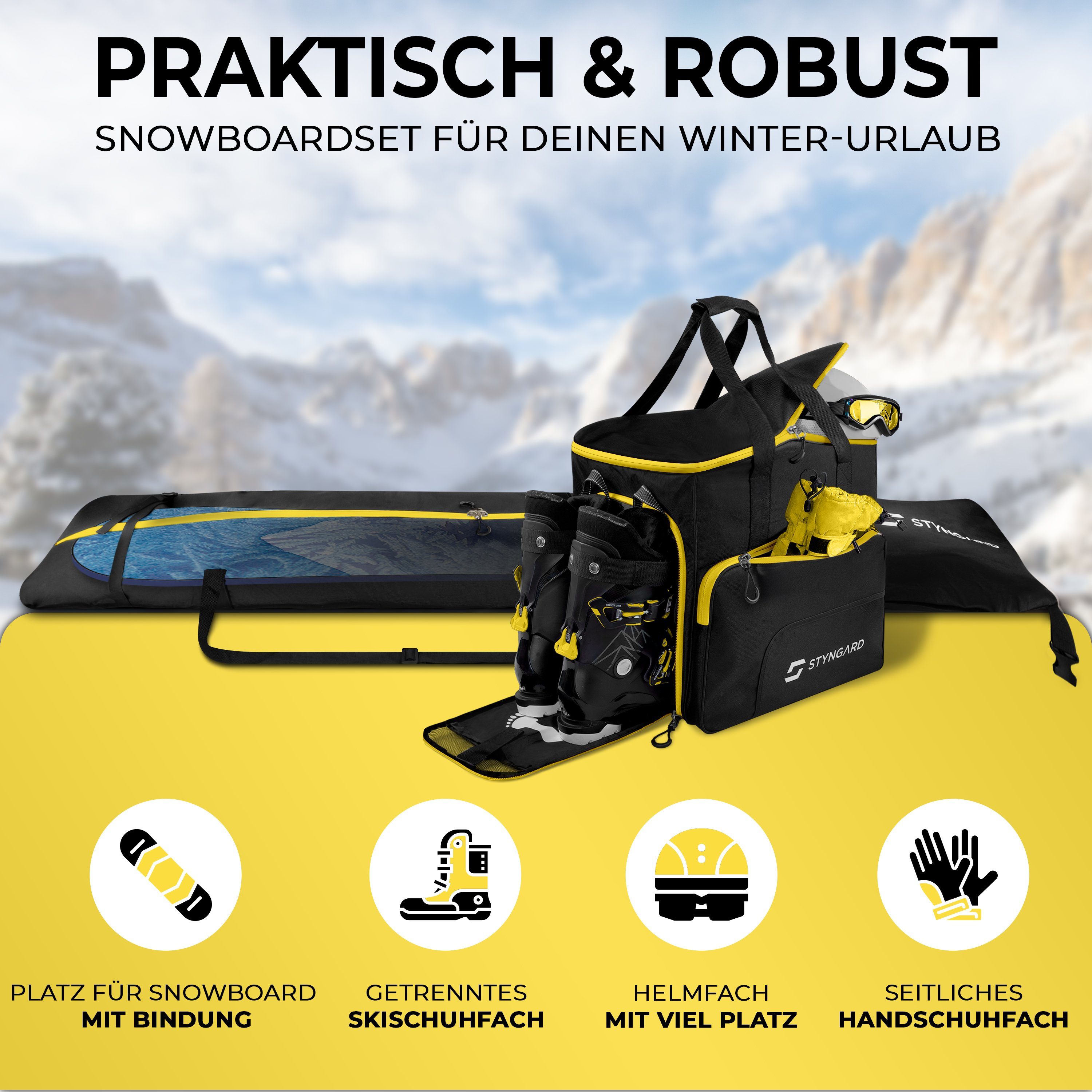 Styngard Skitasche CALGARY (Boardbag Snowboard), Snowboardtasche Set mit Stiefeltasche