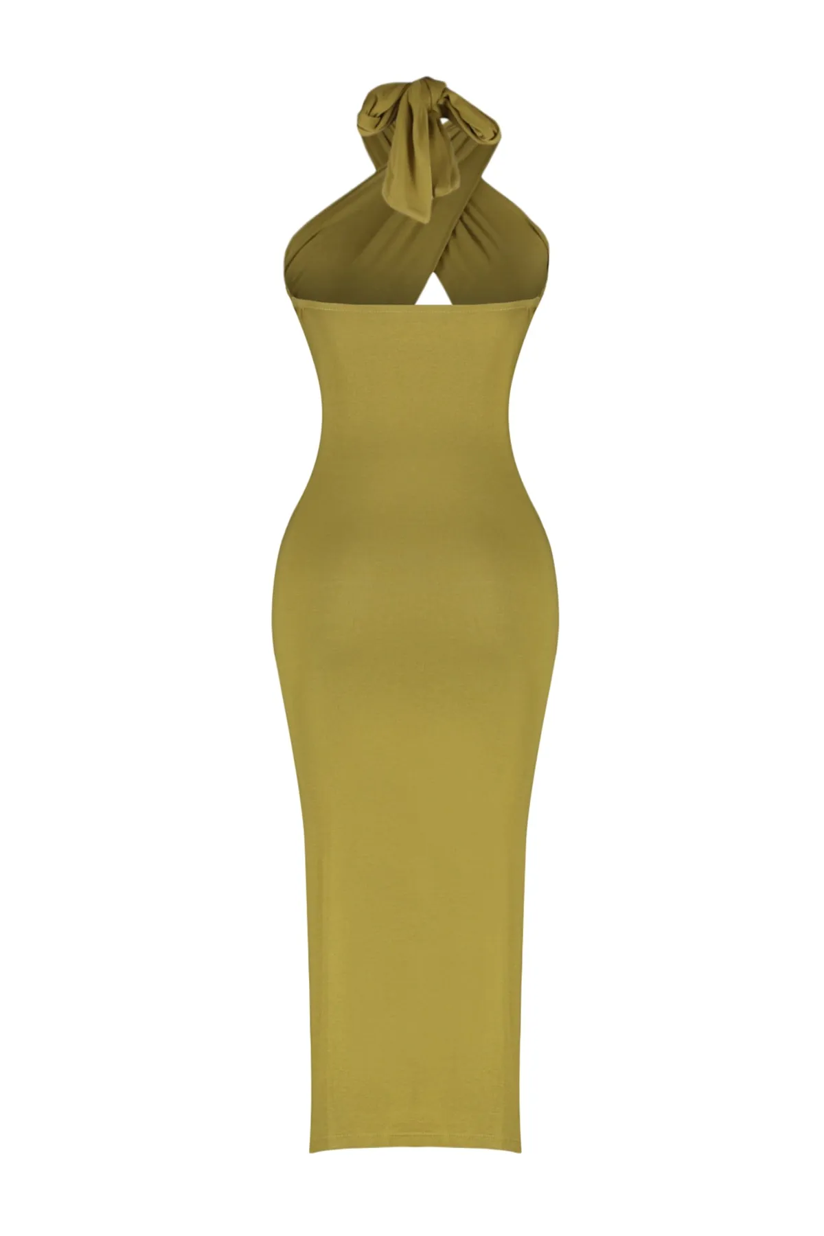 Trendyol Collection  Khakifarbenes, figurbetontes Maxi-Strandkleid mit Cut-out/Fensterausschnitt TBESS23EL00229