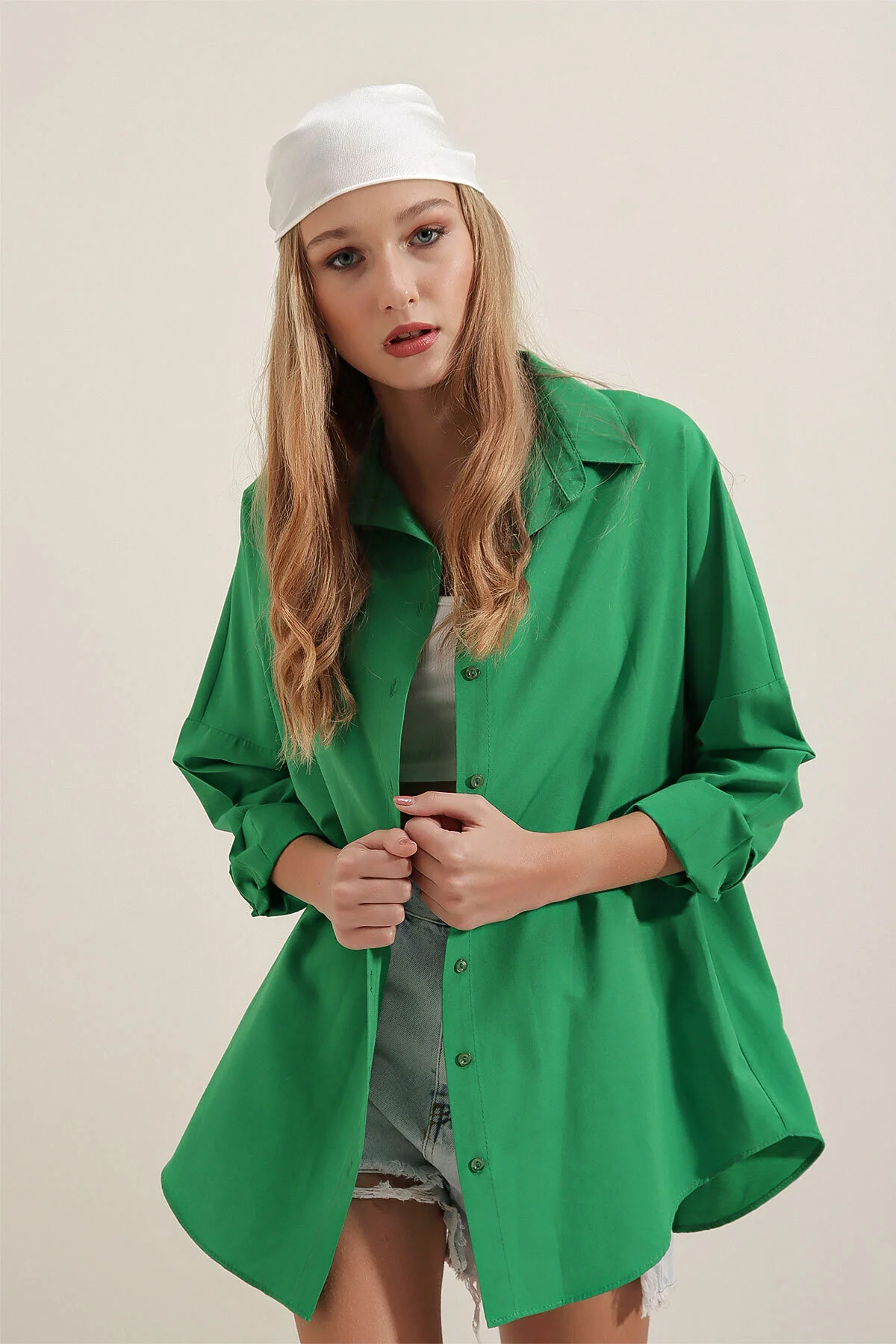 Bigdart  3900 Oversize-Lang-Basic-Hemd – Grün